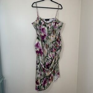 Cider Dress‎ Womens 2XL Watercolor Ruched Retro Disco Satin Midi Romantic